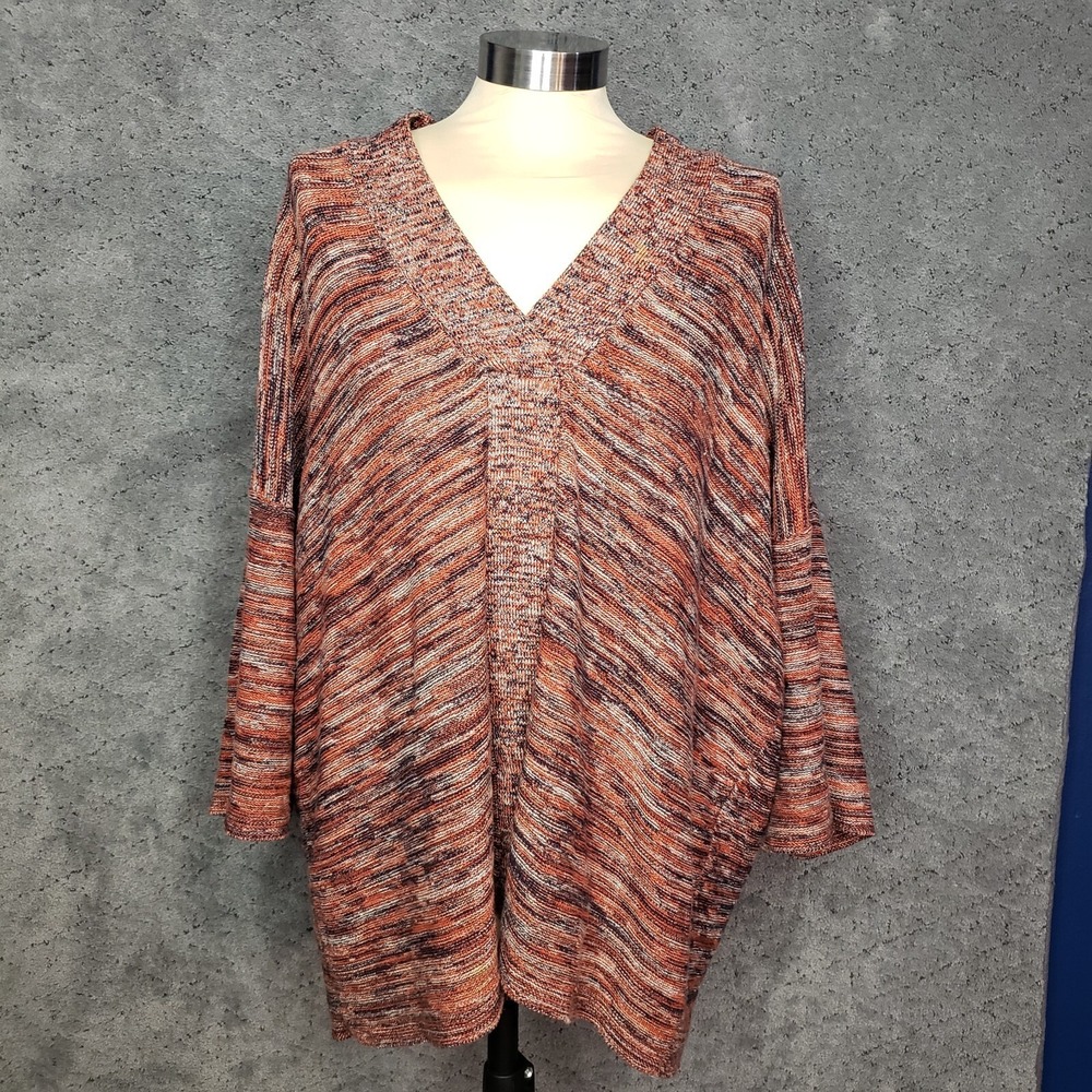 Pure Jill Top Womens Medium Petite Multicolor V Neck Loose Tunic Sweater Relaxed